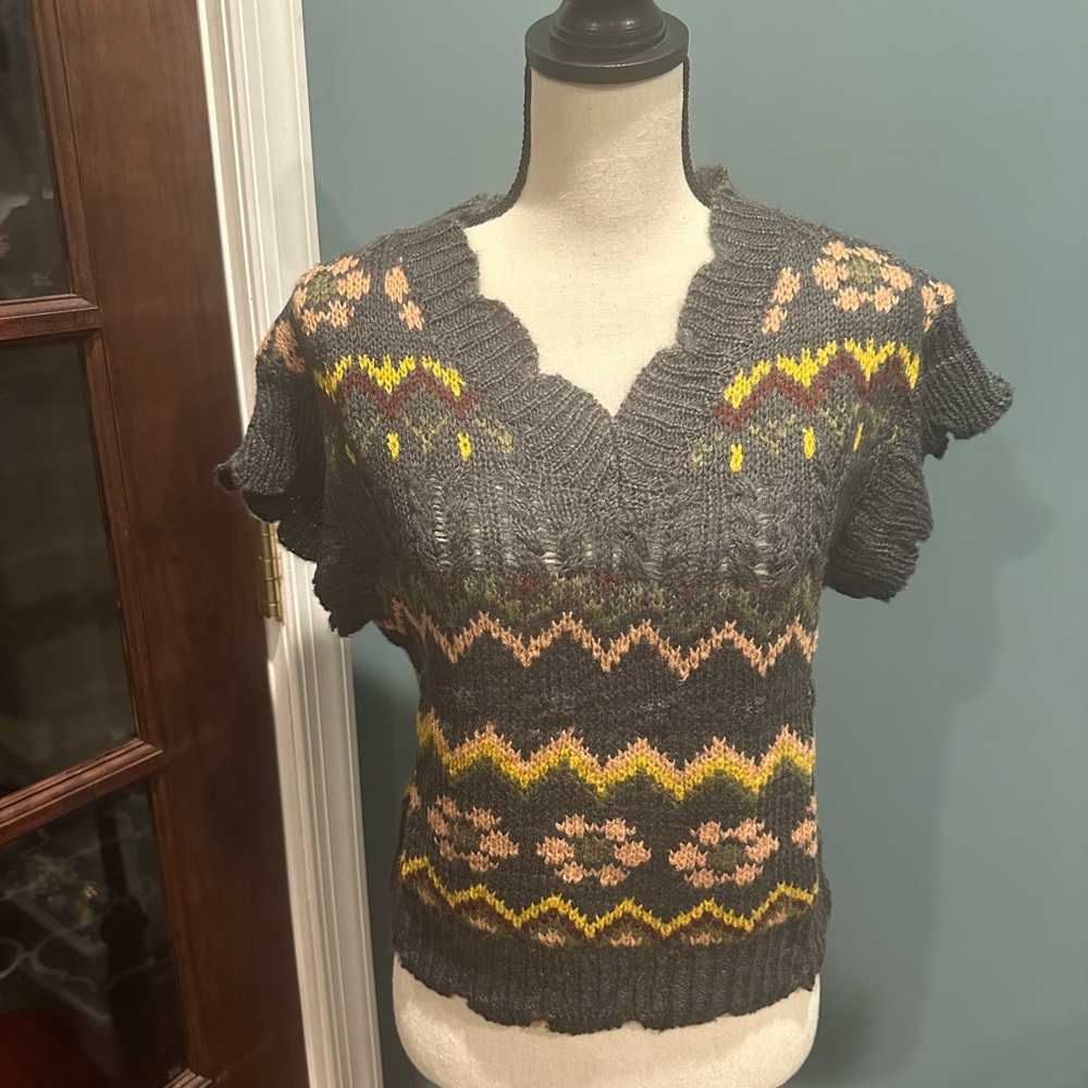 Easel V-Neck Sweater/Vest in Gray, Yellow, and Pink - Picture 10 of 10